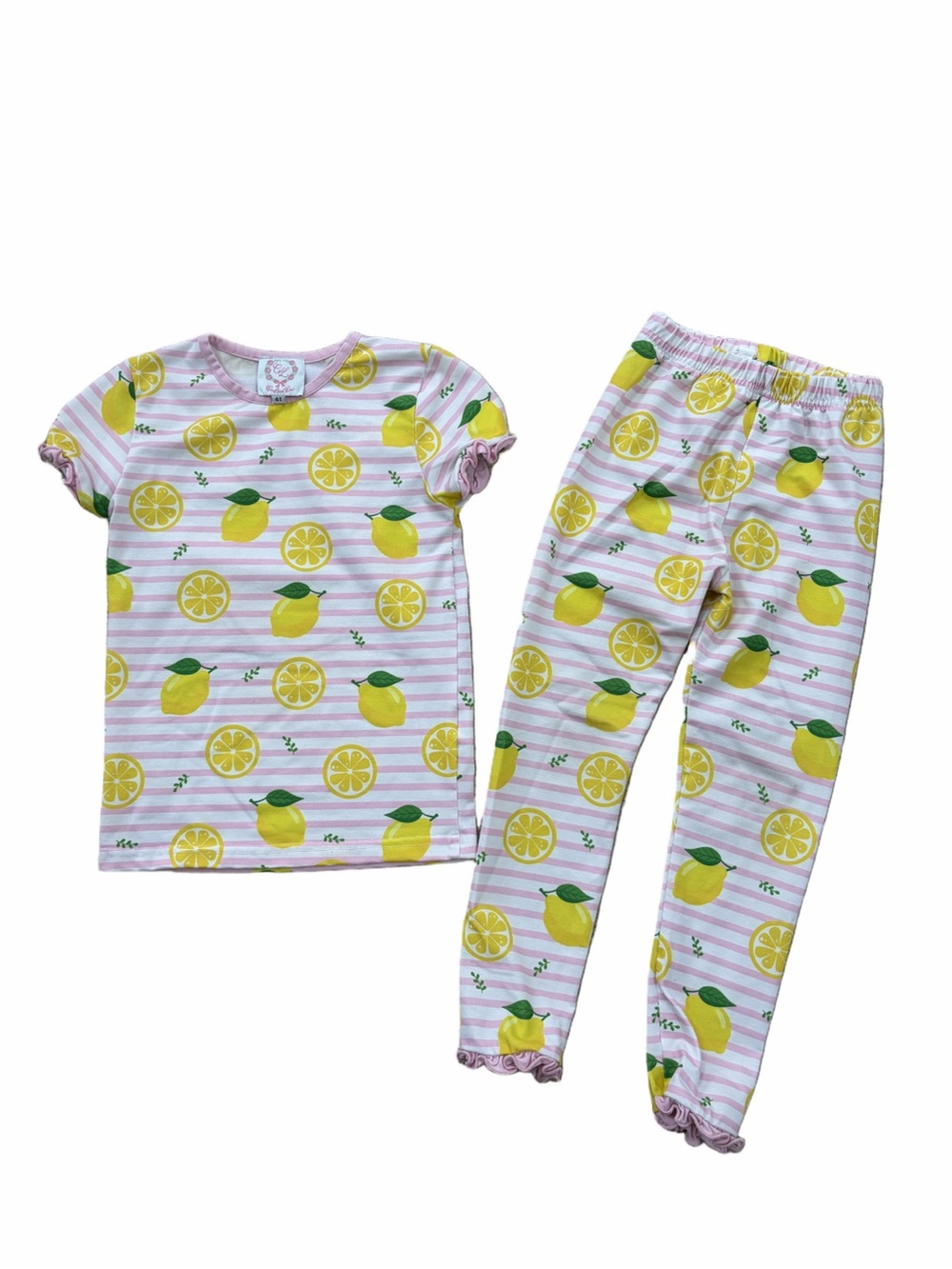 Cecil and Lou Size 4T Lemon Print Striped Two Piece Short Sleeve Pajamas Set